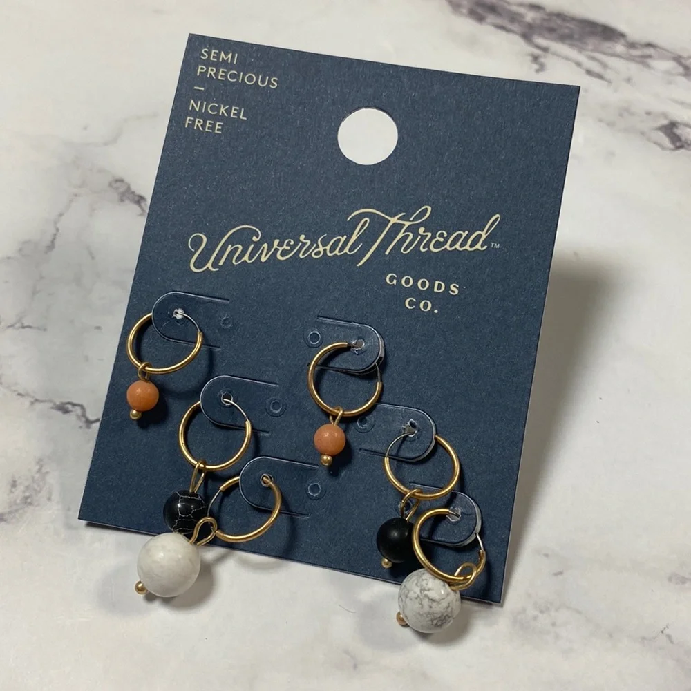 🛍 6 for $35 • NWT Universal Thread Semi-Precious Stone Small Hoop Earring Set - Picture 1 of 5